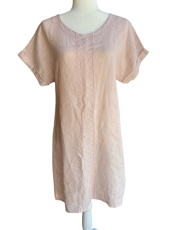 Valentina Naldi Dresses & Skirts - Valentina Naldi Blush Tunic/ Dress Sz M 100% Linen Embroidered Front Italy Boho